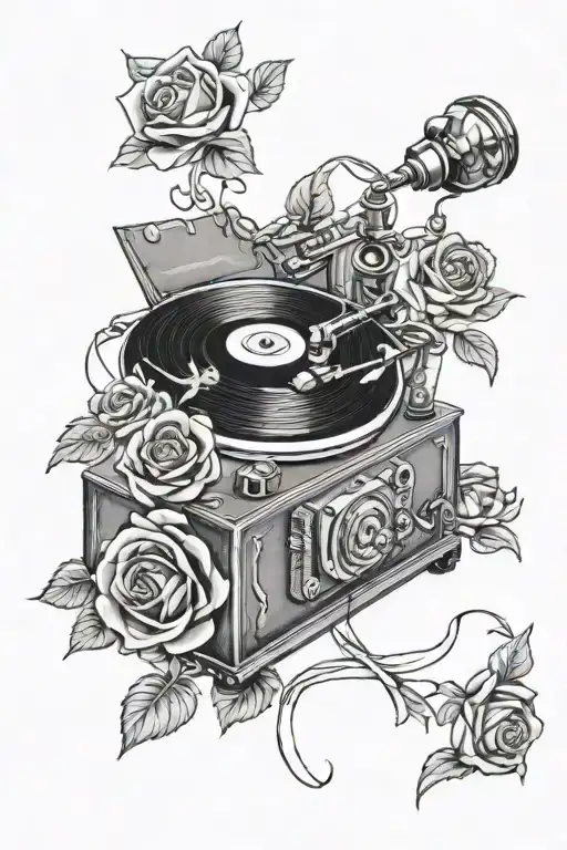 Record Player With Roses Around It
