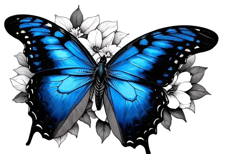Blue Morpho Butterfly In A Blackwork