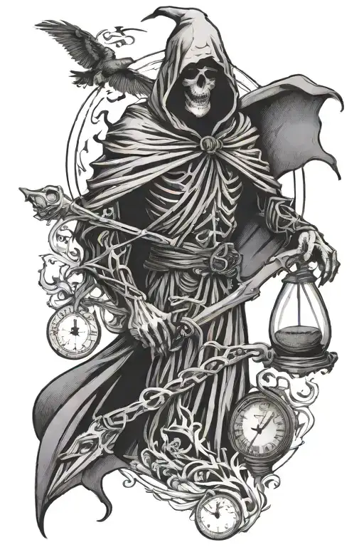 Grim Reaper With Crow And Hourglass