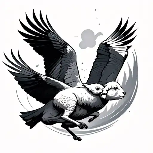 Two Birds Flying Away Holding Lamb