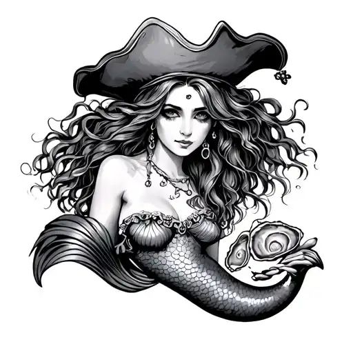 Pirate Mermaid Holding Oysters