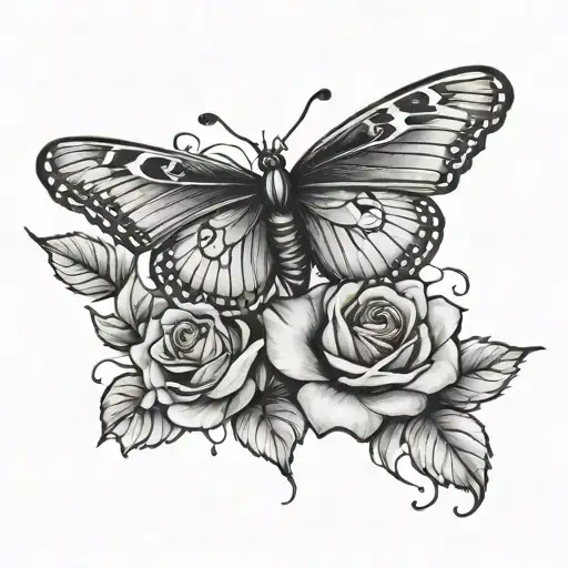 Butterfly And Rose Intertwined