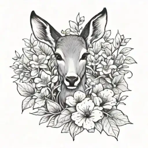 A Doe Laying In A Field Of Scarlet Begonia Flowers