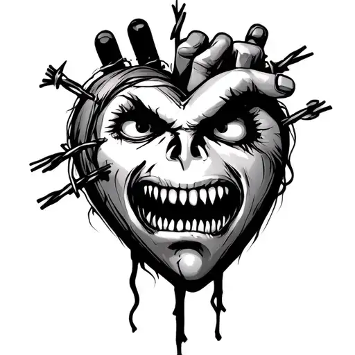 Heart In Hand With Rage Face With Barb Wire