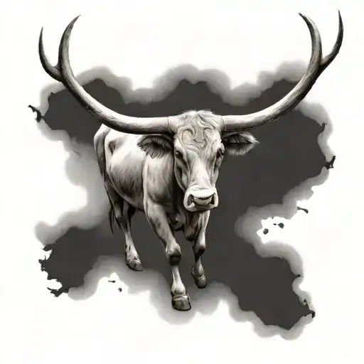 Longhorn Walking Towards A Cross