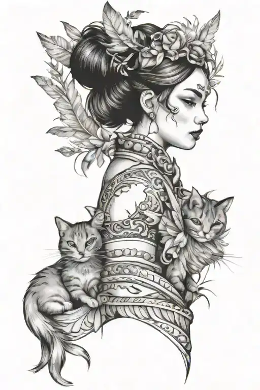 Freya With Feathers And Cat