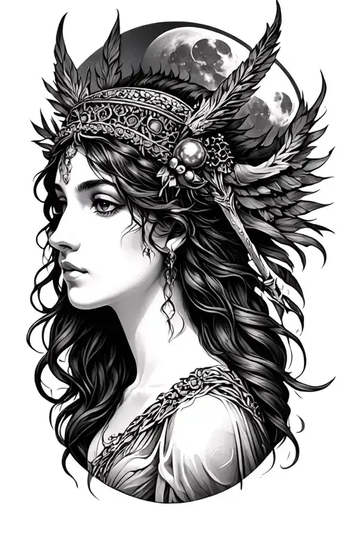 Artemis Goddess Of Hunt And Moon Face