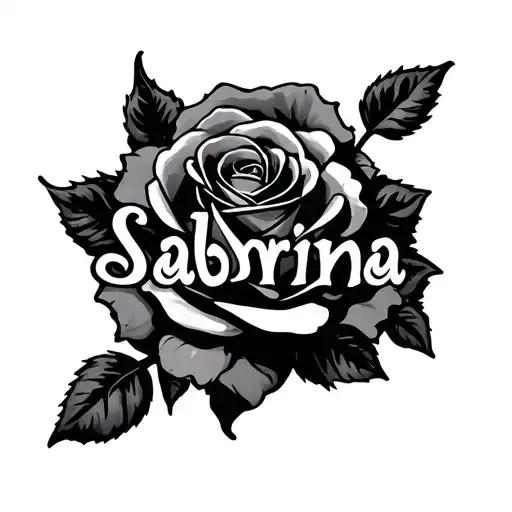The Name Sabrina Spelled Out With A Rose Intertwined