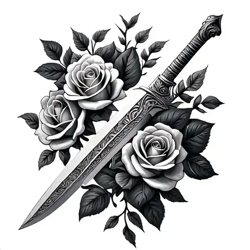 African Sword Surrounded By Roses