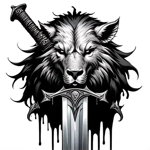 African Sword With Animal Head On Top And Blood Dripping