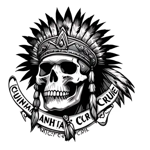 Skull With Indigenous King Crown And Motto Around That Cuauhnahuac's Crue Says