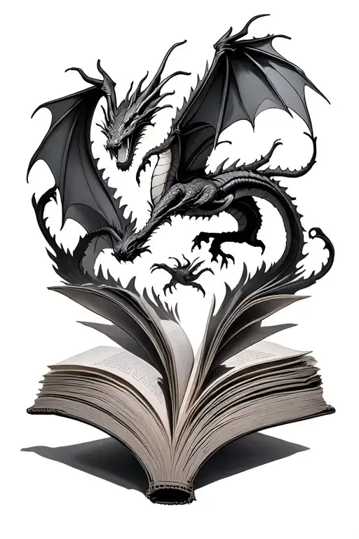 Open Book With Dragons Flying Out Of The Pages