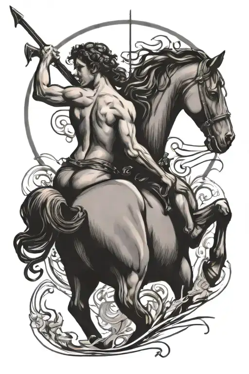Centaur With Baby Centaur Bending A Bow