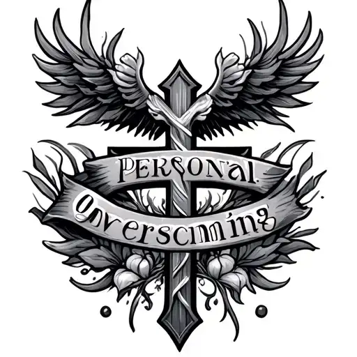 Cross With 4 Words Of Personal Overcoming