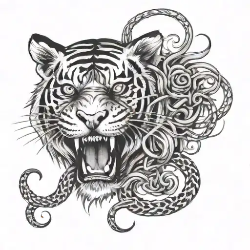 Tiger With Medusa Hair Tangled Together