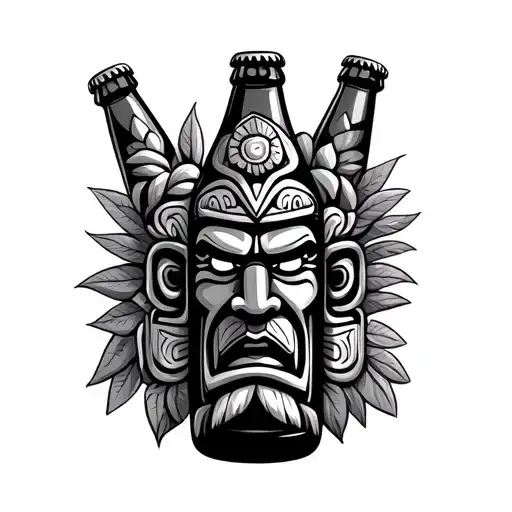 Tiki God Drinking Beer Bottle