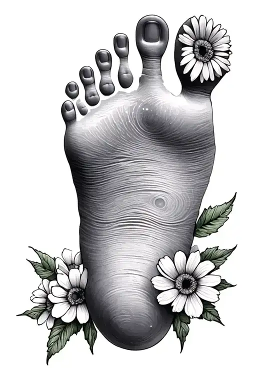 Children's Name And Foot Print With Birth Flowers