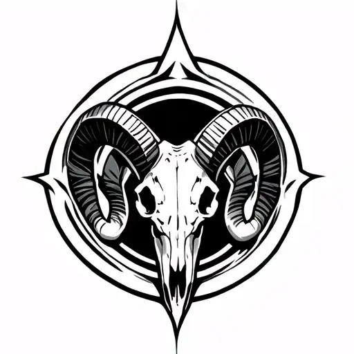 Ram Skull In Tribal Circle Tattoo Design