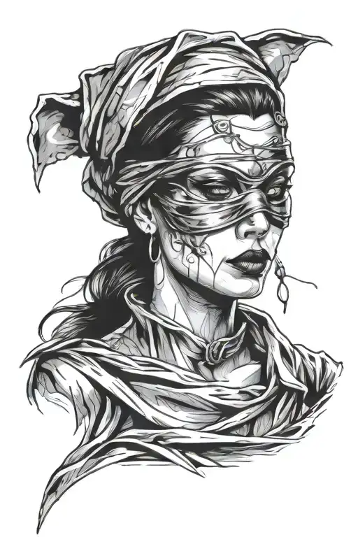 Widow Woman Blindfolded Front Face