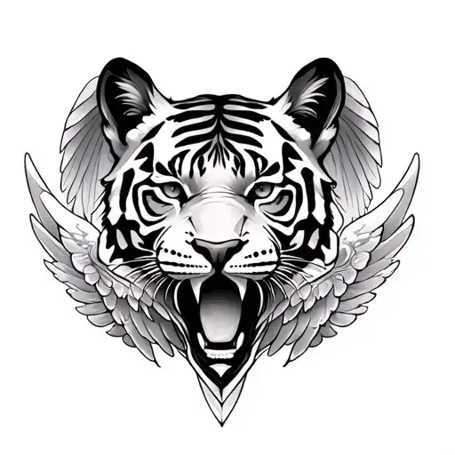 I Want The Face Of A Tiger On My Neck With The 2 Legs Grabbing The Diamond Wings Of My Photo