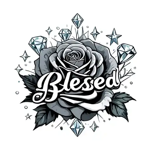 Roses Diamonds Stars Blessed Written On Neck