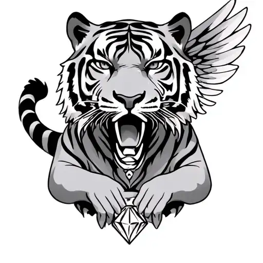 I Want The Face Of A Tiger On My Neck With The 2 Legs Grabbing A Diamond Wings In My Chest
