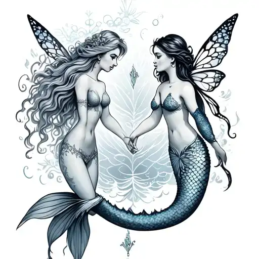 A Mermaid And A Fairy Holding Hands