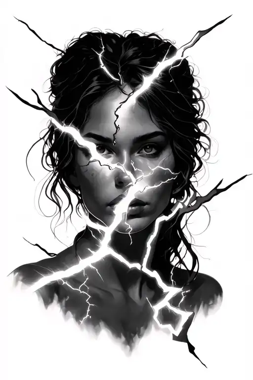 Women's Face With Electric Light Flashes That Cross Much Of The Face