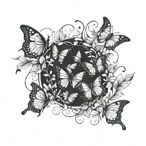 Multiple Butterflies On A Leafy Round Wreath