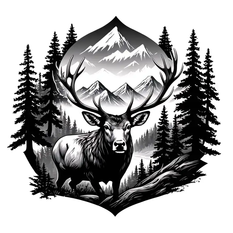 Mountains And Woodland Elk