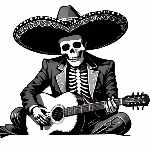 Mariachi Skeleton Sitting Down Playing Guitar