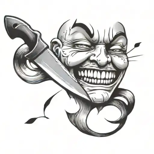 Happy Face Hiding Depression With Knife Surrounded