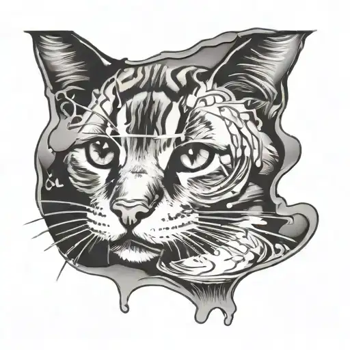 Cat Looking Through Glass Of Water Distorted