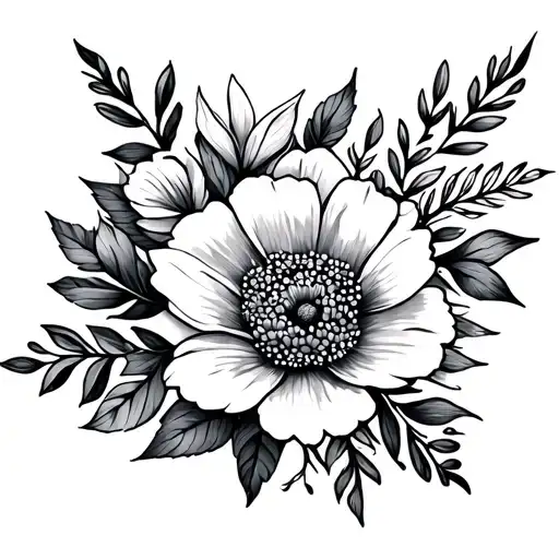 A Fine Line Flower Bouquet Tattoo Of The Months June July August September October November January