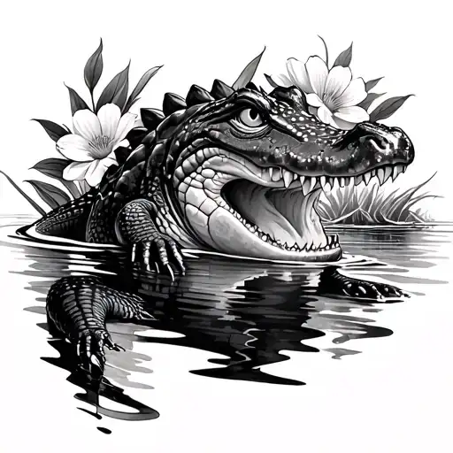Gator Coming Out Of The Water But Instead Of Water It Is Flowers