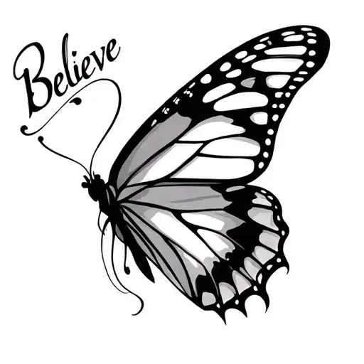 Believe With Half Butterfly On Left Side Of The B