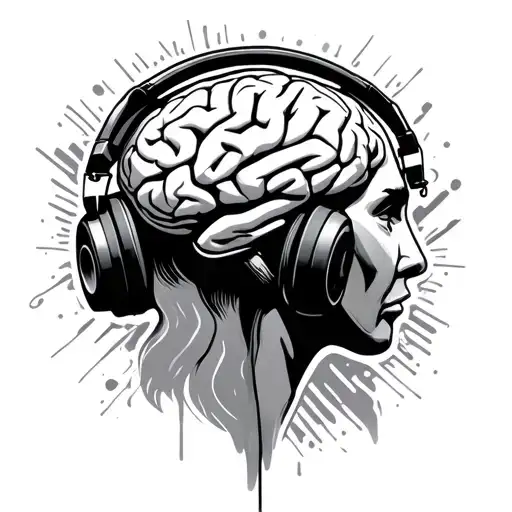 Brain With Headphones Listening To Music