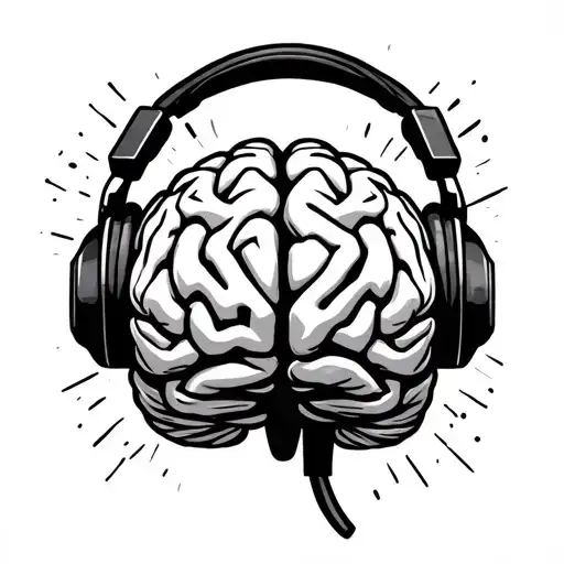 Brain With Headphones Listening To Music Doodle Version