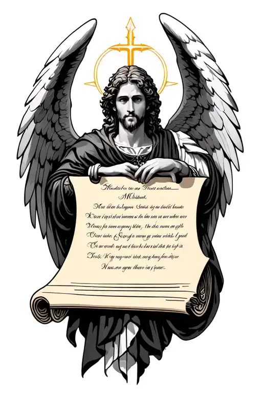 Saint Michael Archangel With His Prayer Written With Scroll