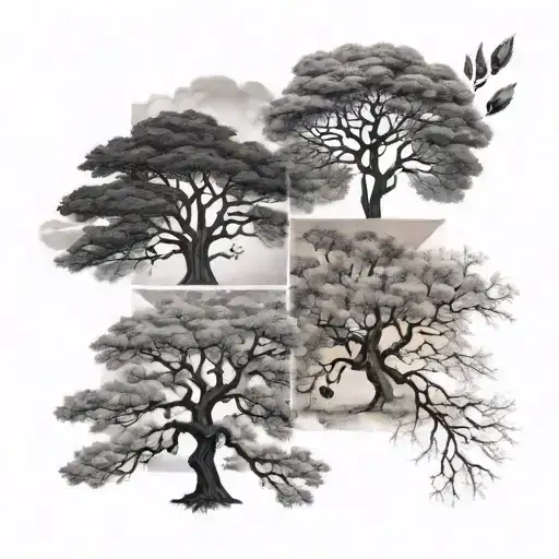 4 Distinct Trees Representing The 4 Seasons In A Square