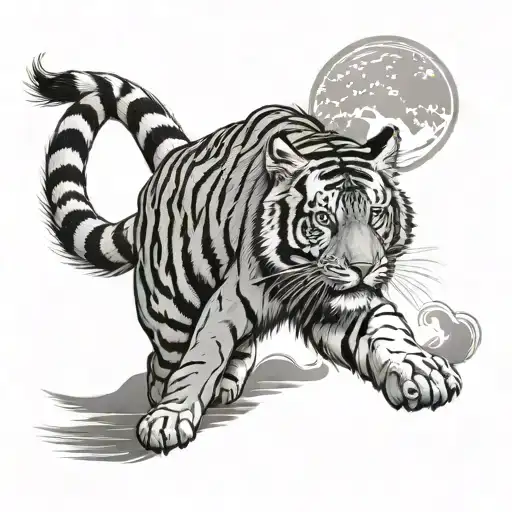 Walking Tiger With Sun Rising Behind