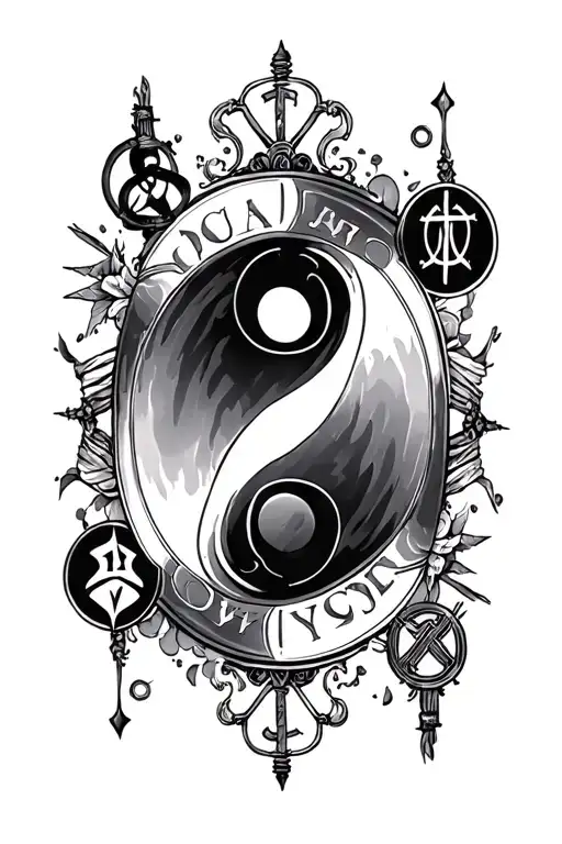 Yin And Yang Symbol Surrounded By Dc Lantern Symbols