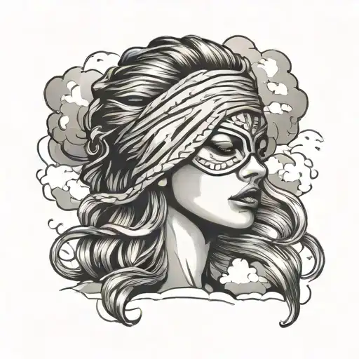 Blindfolded Woman Head With Storm Clouds