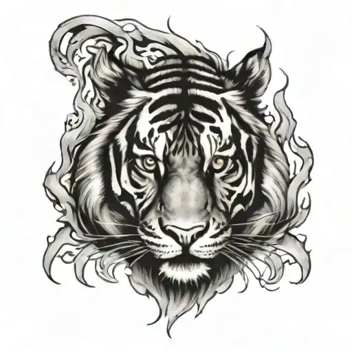 Flames Surrounding A Tiger Walking