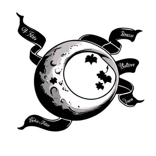 A Moon With A Ribbon Around It And Two Names In The Ribbon