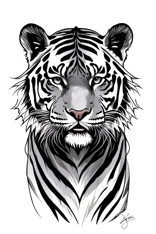 I Want An Sketch Outline Of A Tiger's Face & Body Done In An Aesthetic Artistic Way
