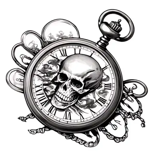 Pocket Watch With Skull And Hour Glass