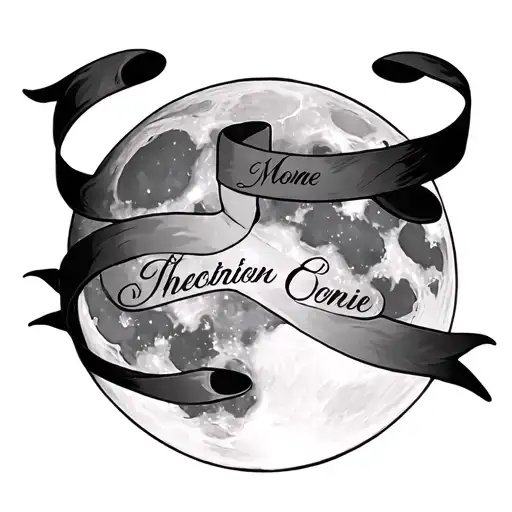 A Full Moon With A Ribbon Around It And Two Names In The Ribbon