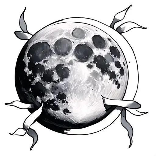 A Full Moon With A White Ribbon Around It