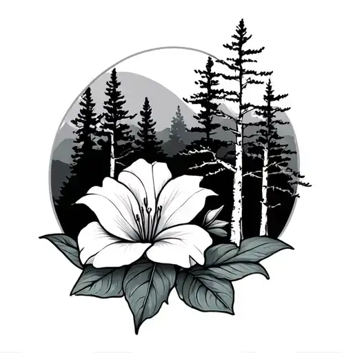 Lilly Flower And Aspen Trees With The Name